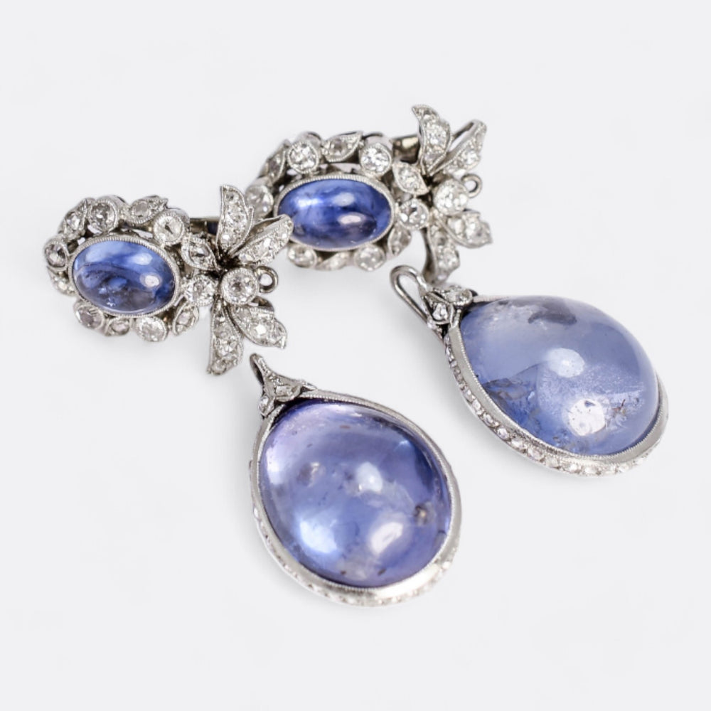 Art Deco Ceylon Sapphire Diamond “Day and Night” Earrings