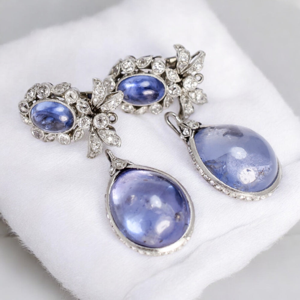 Art Deco Ceylon Sapphire Diamond “Day and Night” Earrings