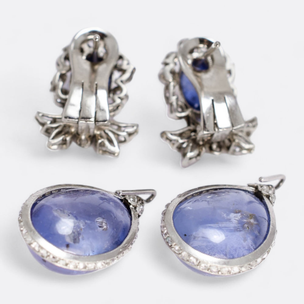 Art Deco Ceylon Sapphire Diamond “Day and Night” Earrings