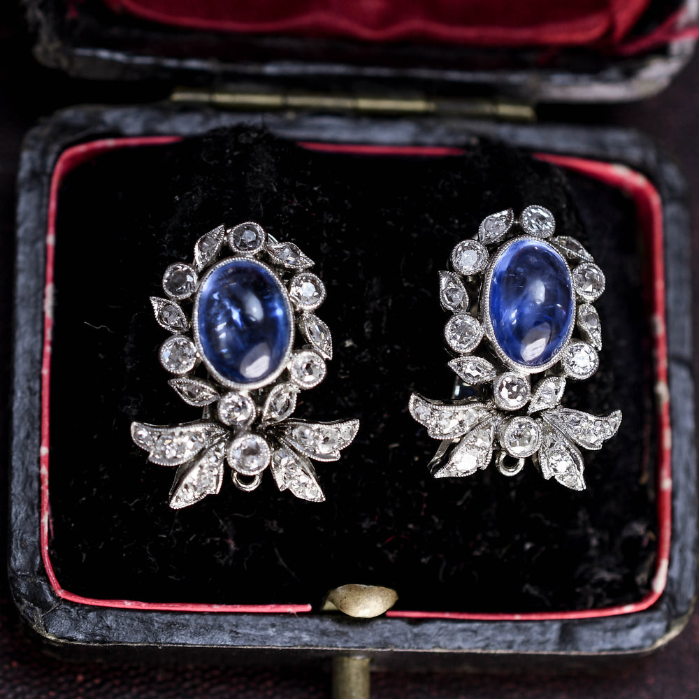 Art Deco Ceylon Sapphire Diamond “Day and Night” Earrings