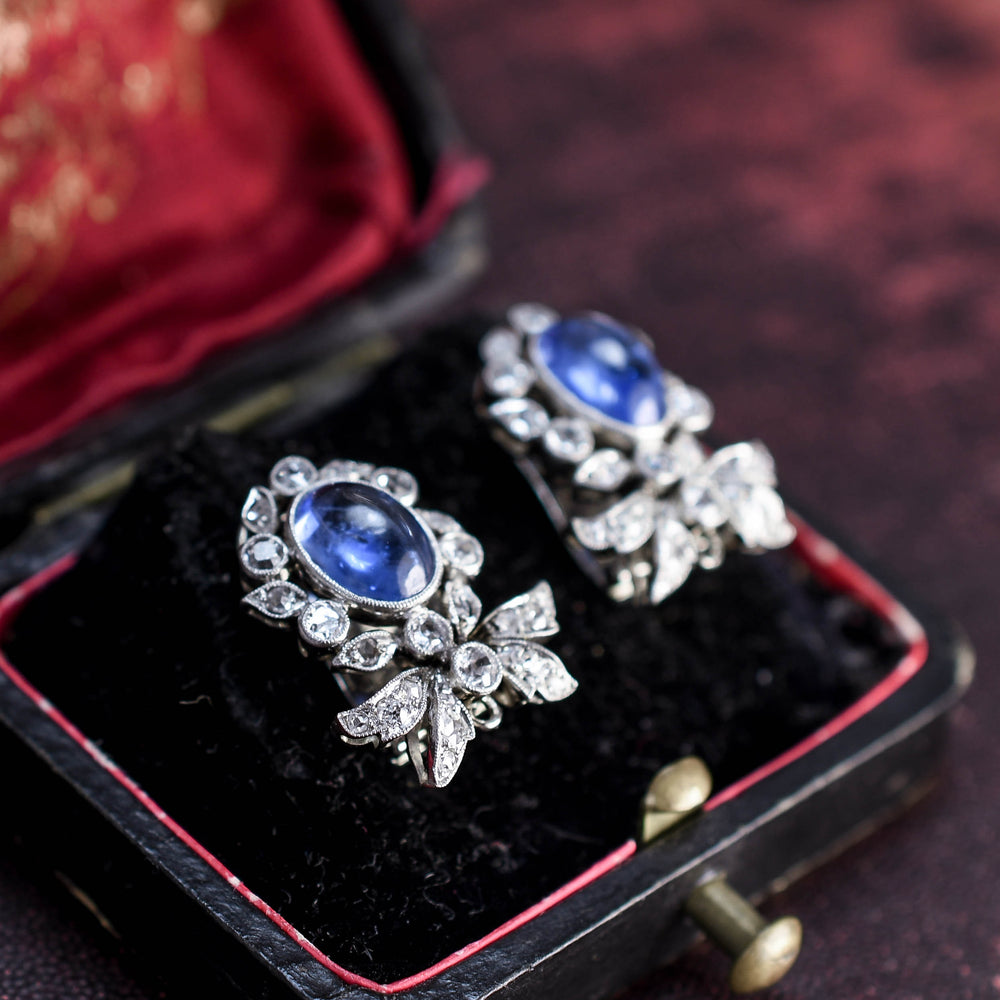 Art Deco Ceylon Sapphire Diamond “Day and Night” Earrings