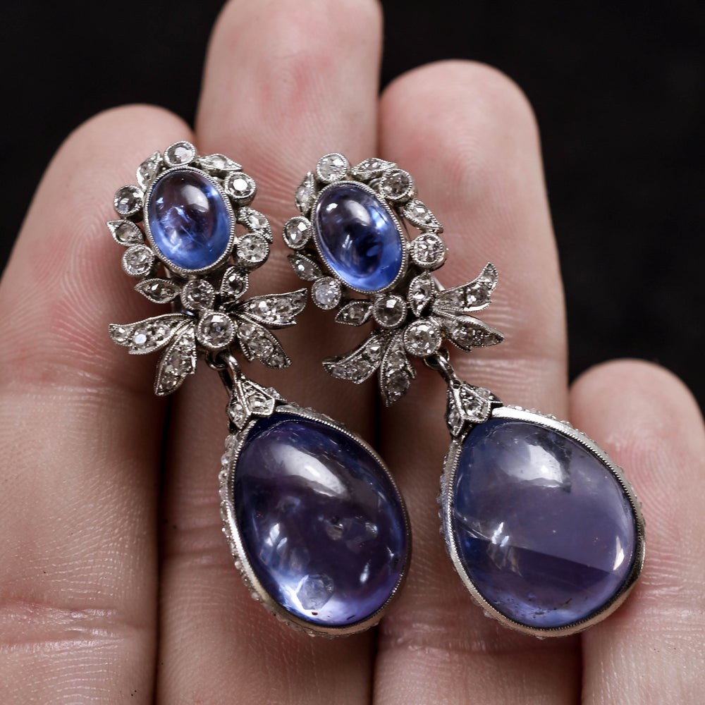 Art Deco Ceylon Sapphire Diamond “Day and Night” Earrings