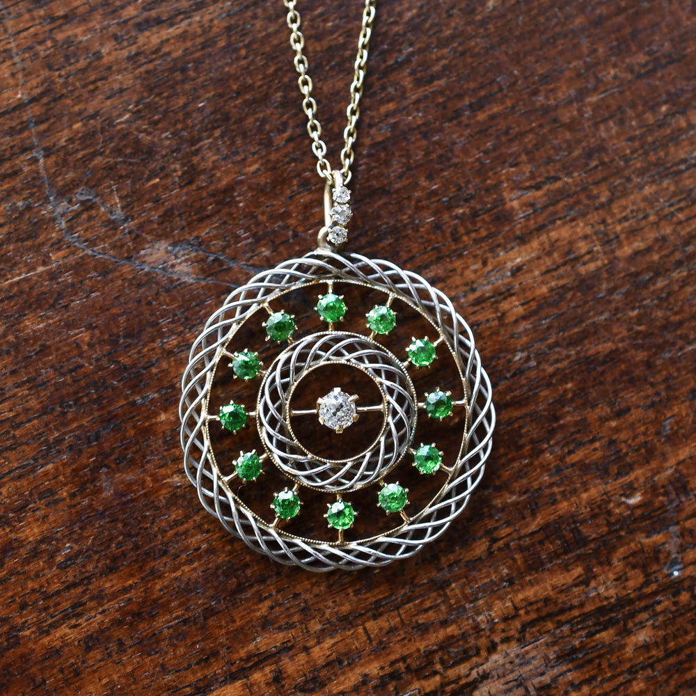 Edwardian Demantoid Garnet & Diamond Pendant