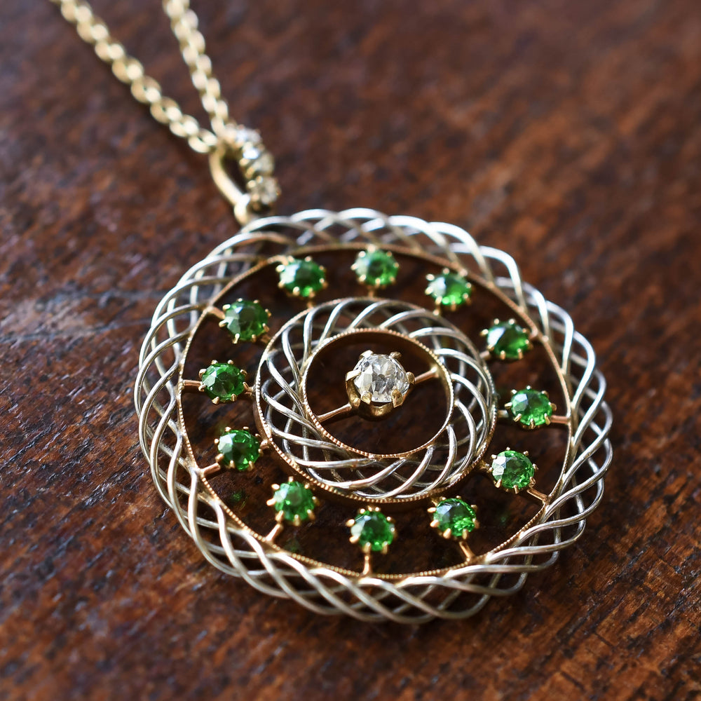 Edwardian Demantoid Garnet & Diamond Pendant