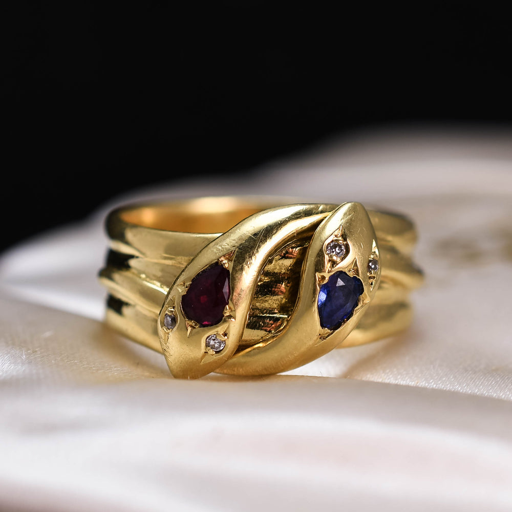 Victorian Sapphire Ruby & Diamond Double Snake Ring