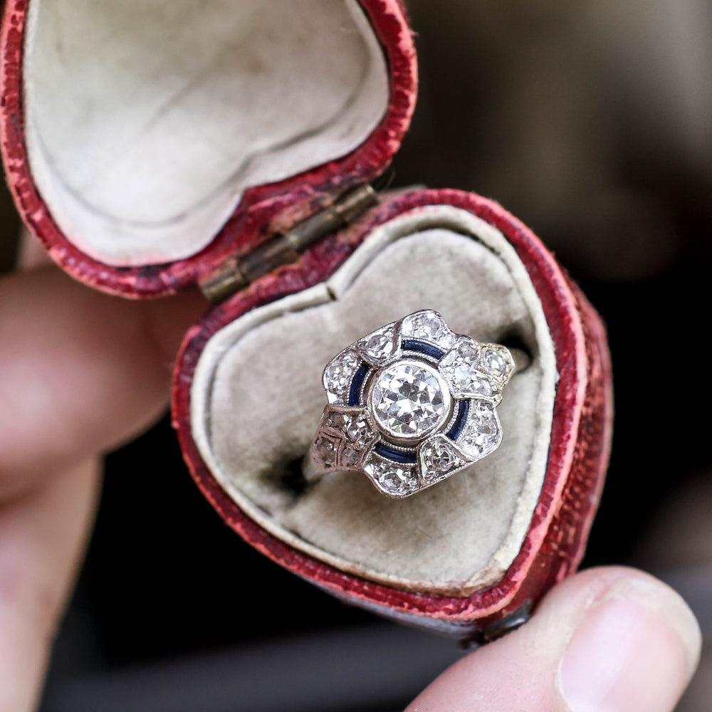 Edwardian Diamond and Sapphire Target Ring