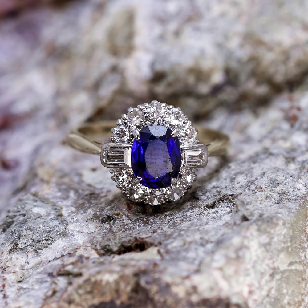 Art Deco Sapphire & Diamond Baguette Cluster Ring