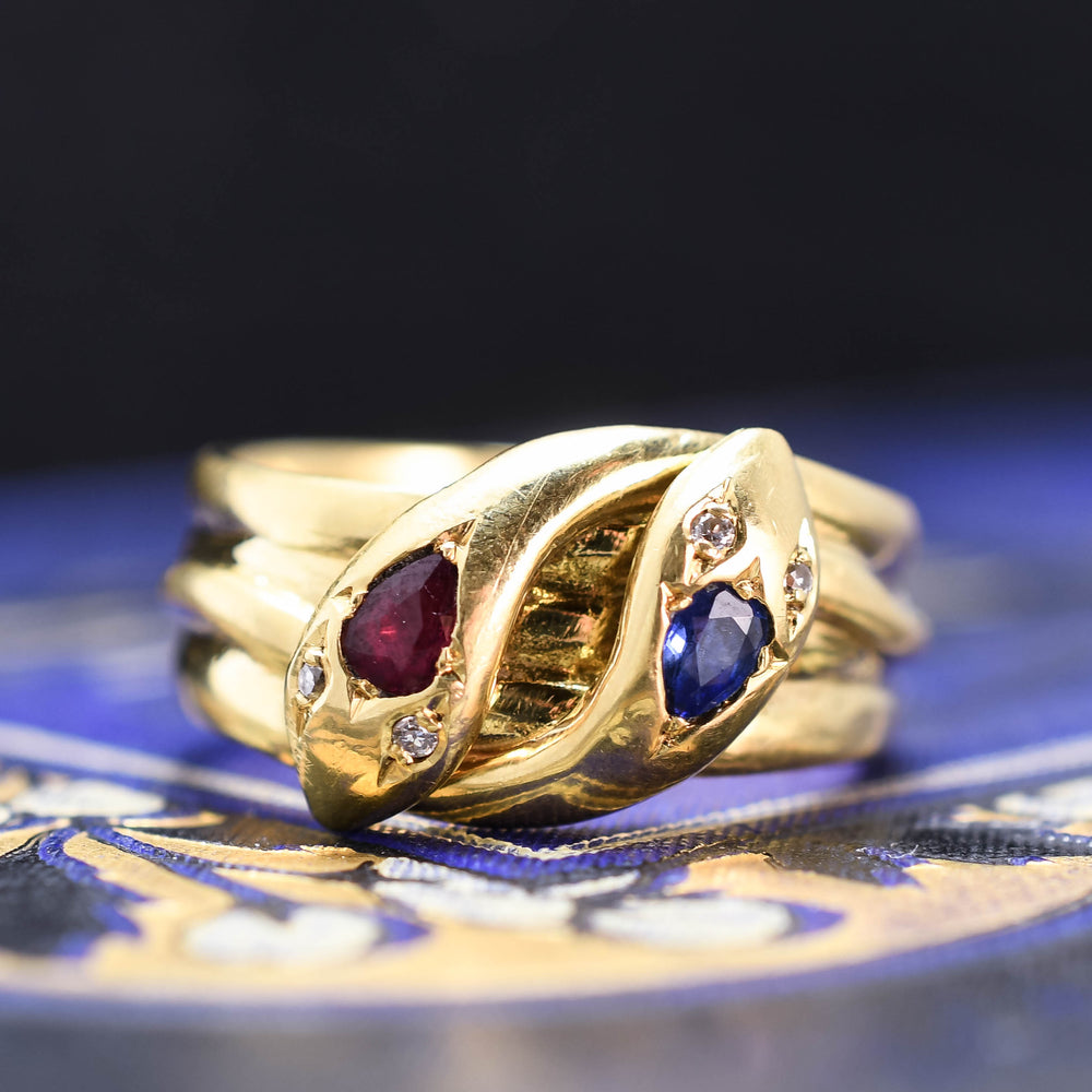 Victorian Sapphire Ruby & Diamond Double Snake Ring