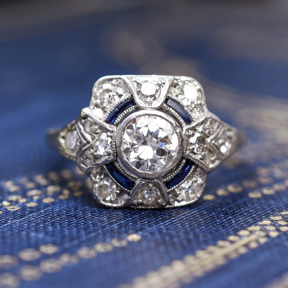 Edwardian Diamond and Sapphire Target Ring