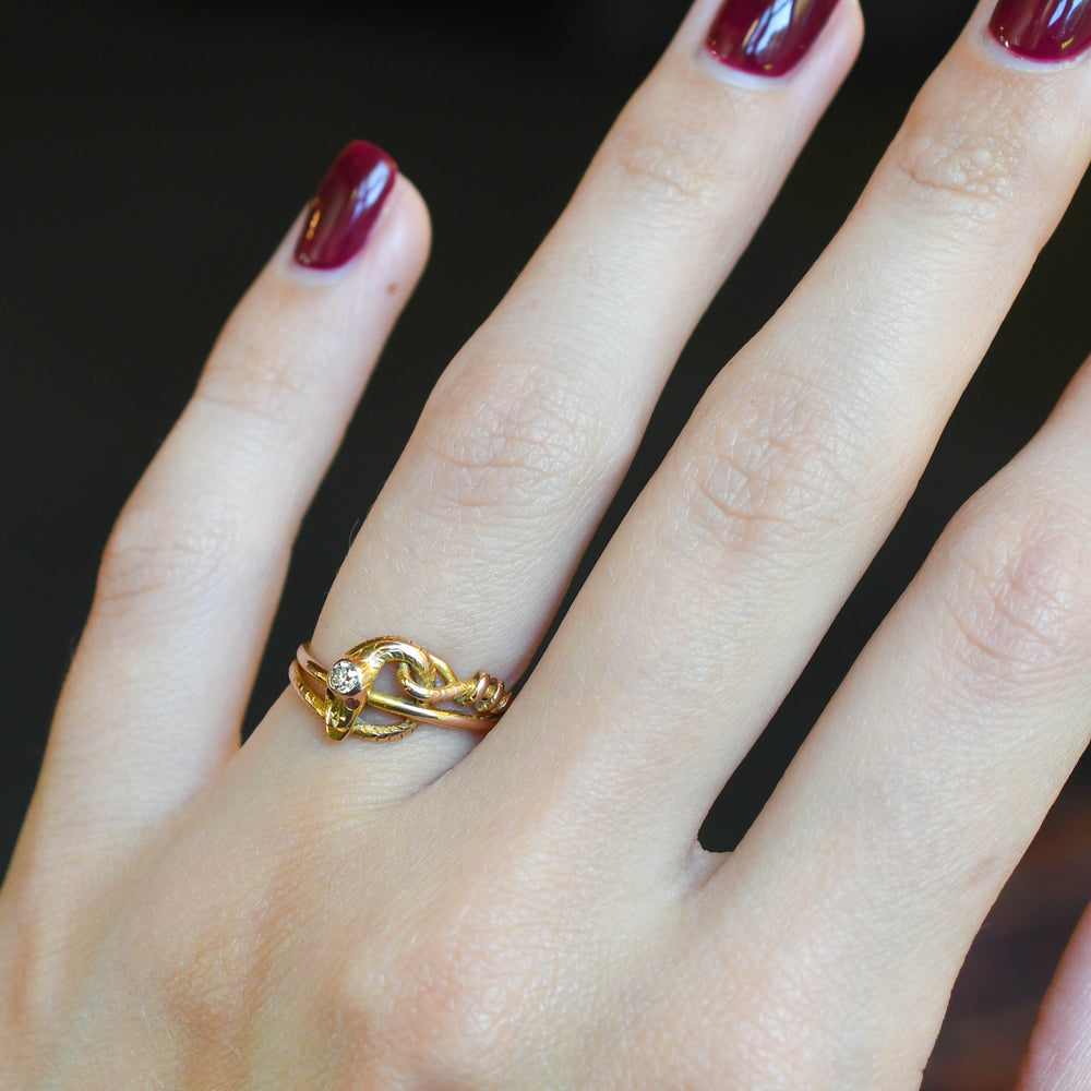 Antique French Diamond & Ruby Snake Ring