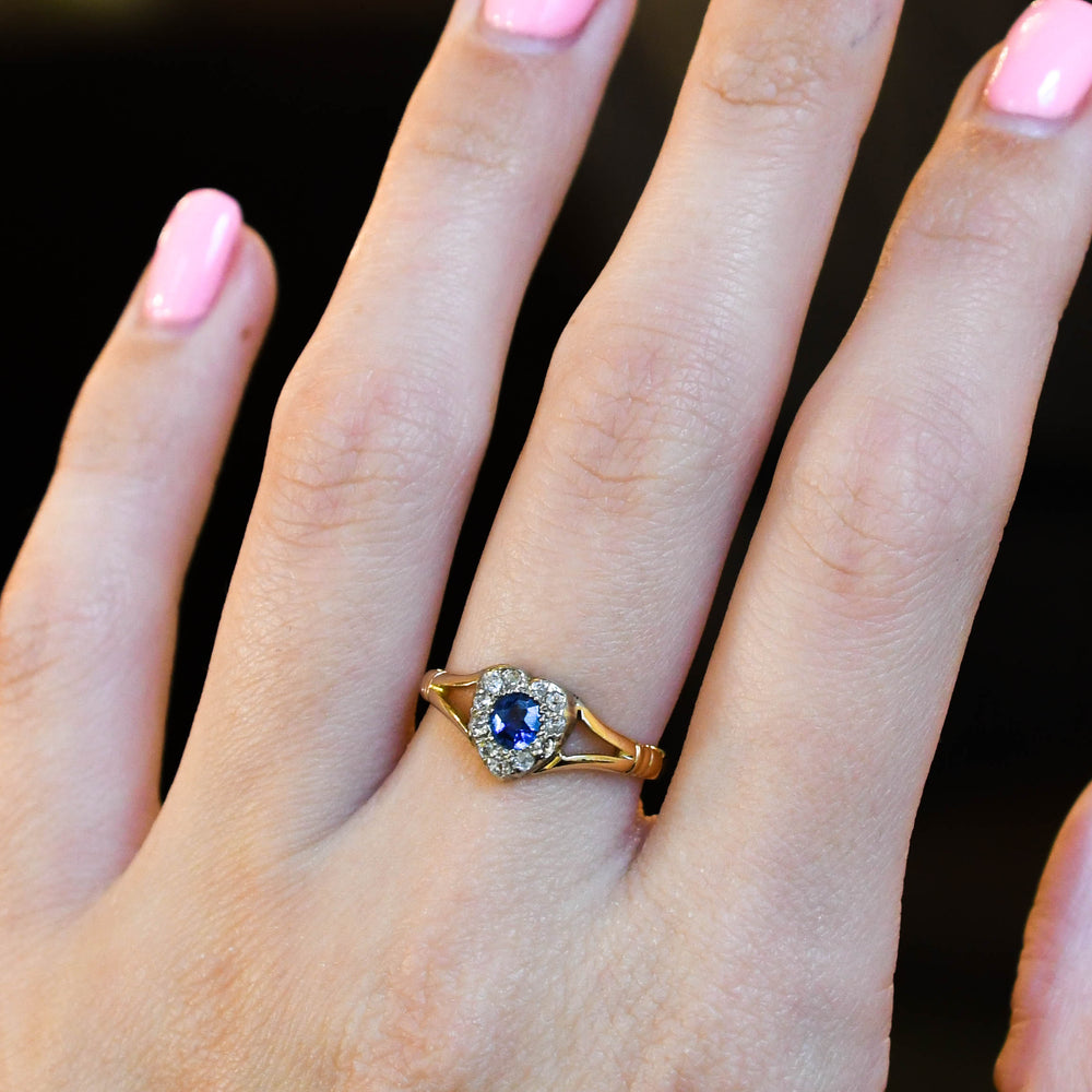 Late Victorian Sapphire & Diamond Heart Cluster Ring