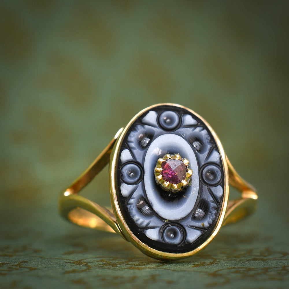 Victorian Ruby Floral Nicolo Intaglio Ring