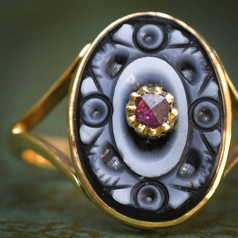 Victorian Ruby Floral Nicolo Intaglio Ring