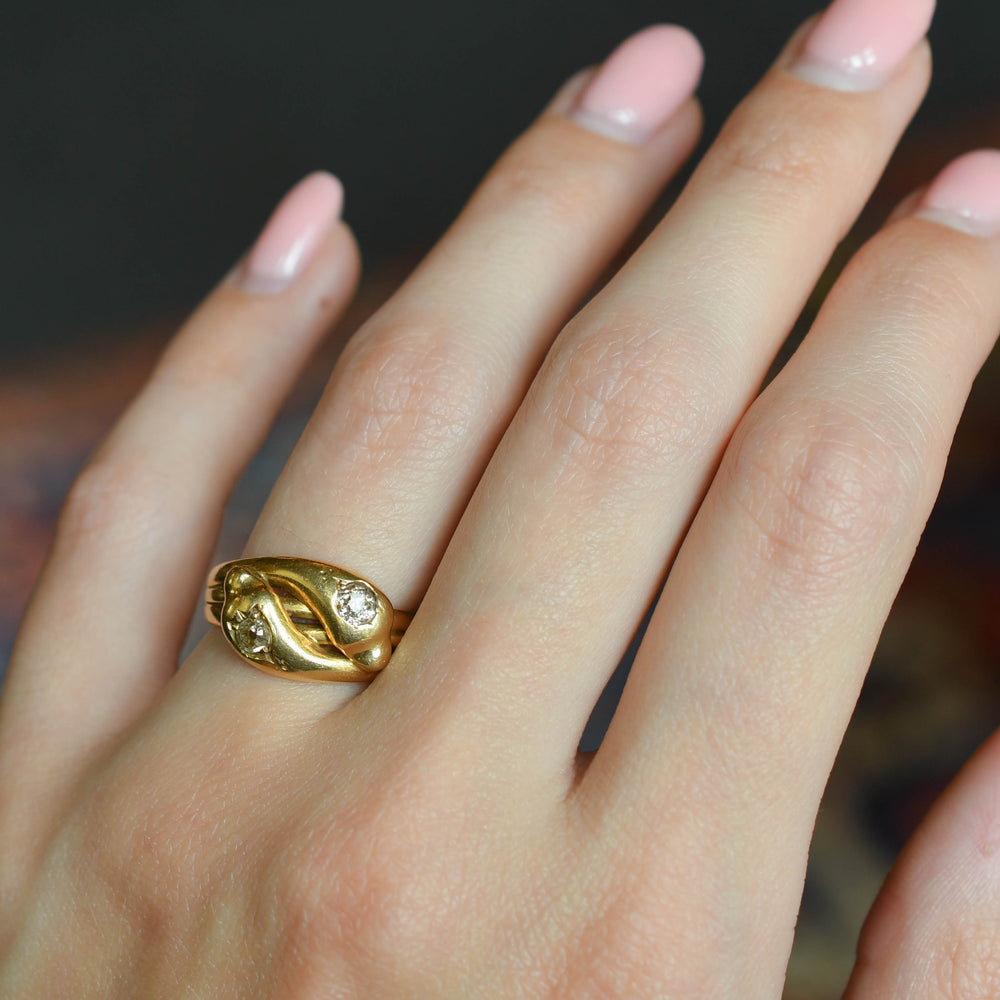 Victorian Diamond Double Snake Ring