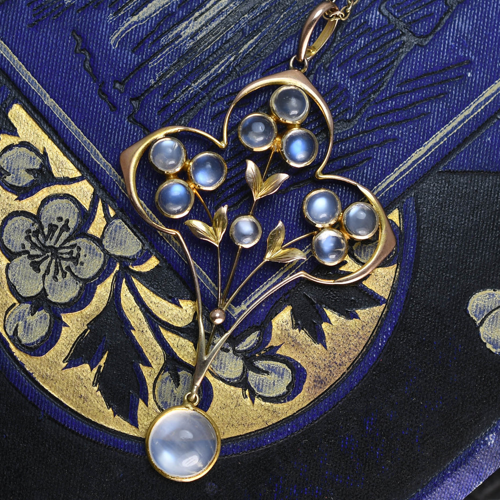 Art Nouveau Moonstone Flower Lavaliere Pendant