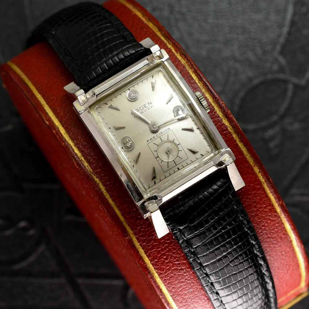 Art Deco Gruen Curvex Precision White Gold Wristwatch