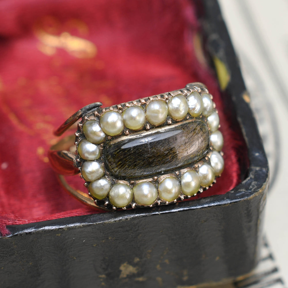 Georgian Hair & Pearl Cluster Memorial Ring