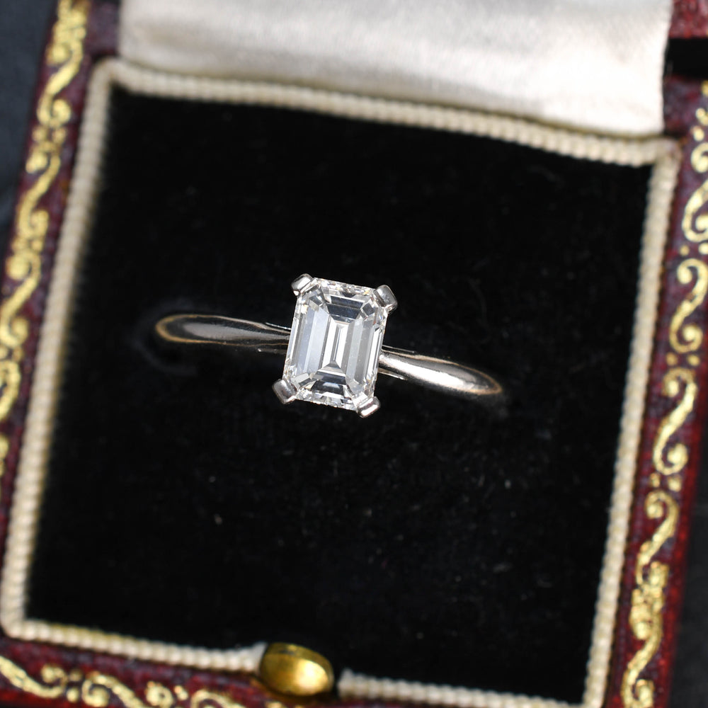 Vintage Emerald Cut Diamond Solitaire Engagement Ring