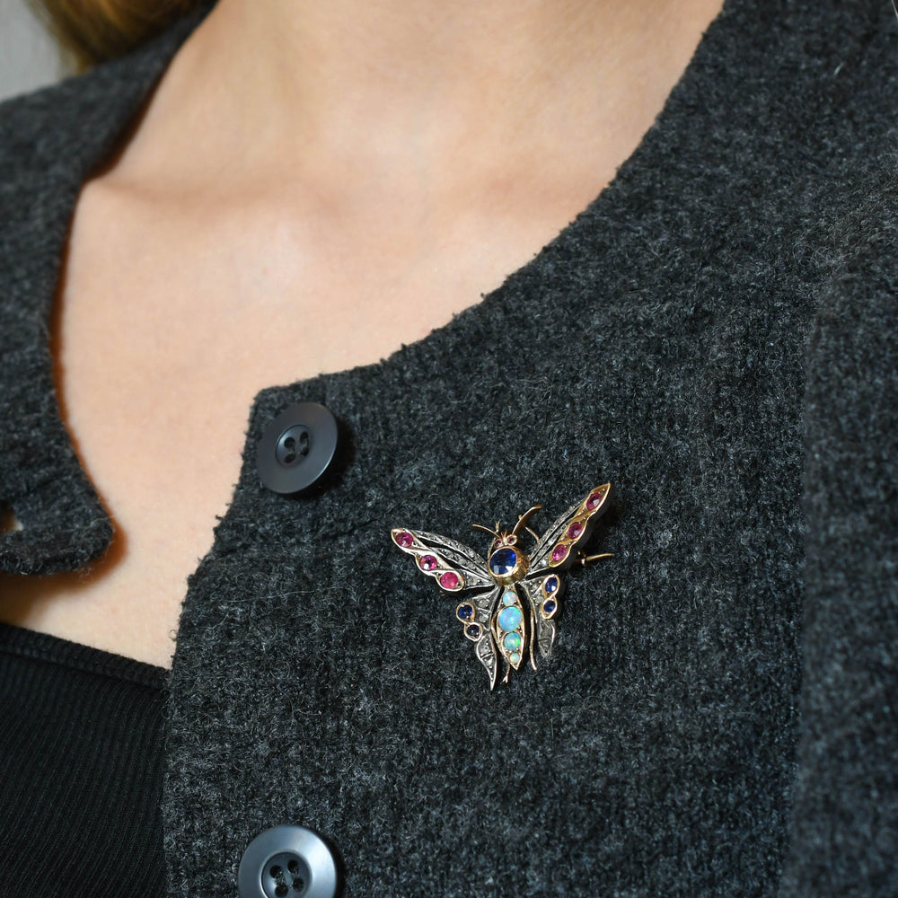 Victorian Multi-Gem Butterfly Brooch