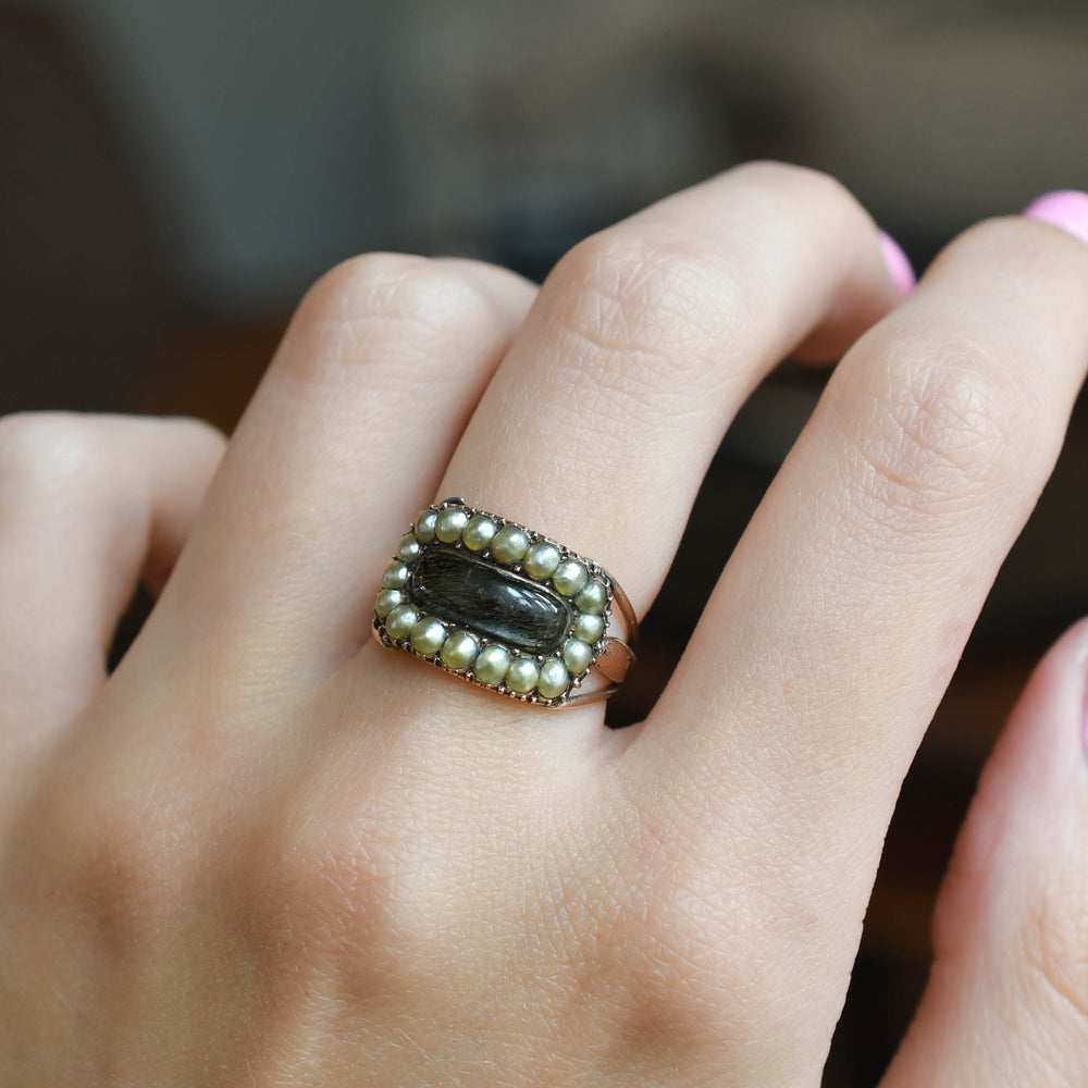 Georgian Hair & Pearl Cluster Memorial Ring