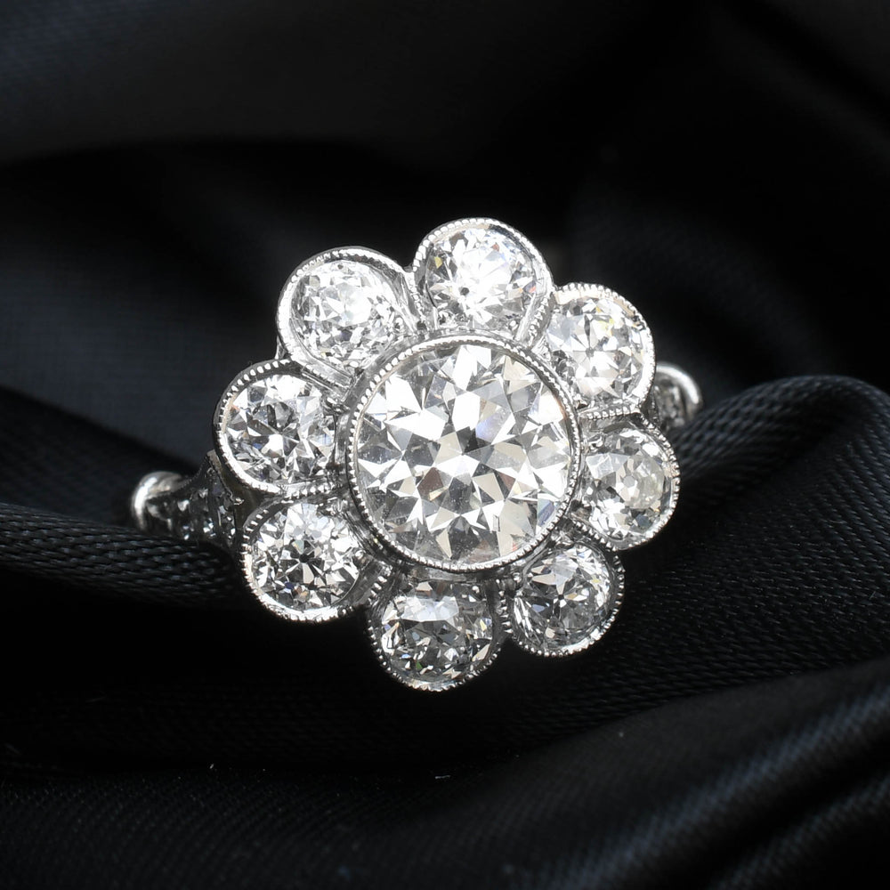 Art Deco 2.7ct Diamond Flower Cluster Engagement Ring