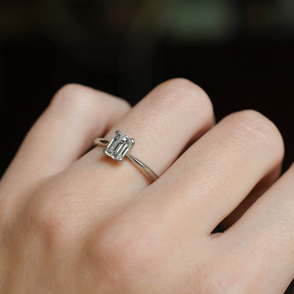 Vintage Emerald Cut Diamond Solitaire Engagement Ring