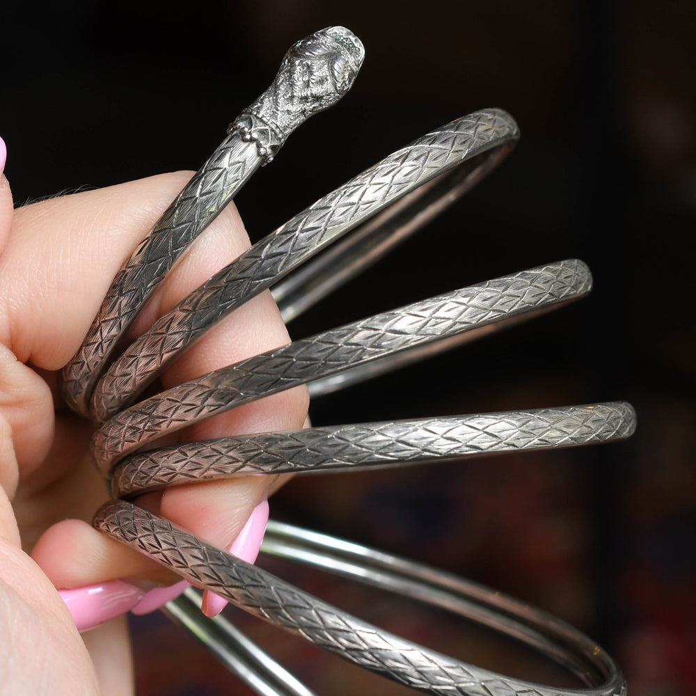 Victorian Silver Coiled Snake Bangle