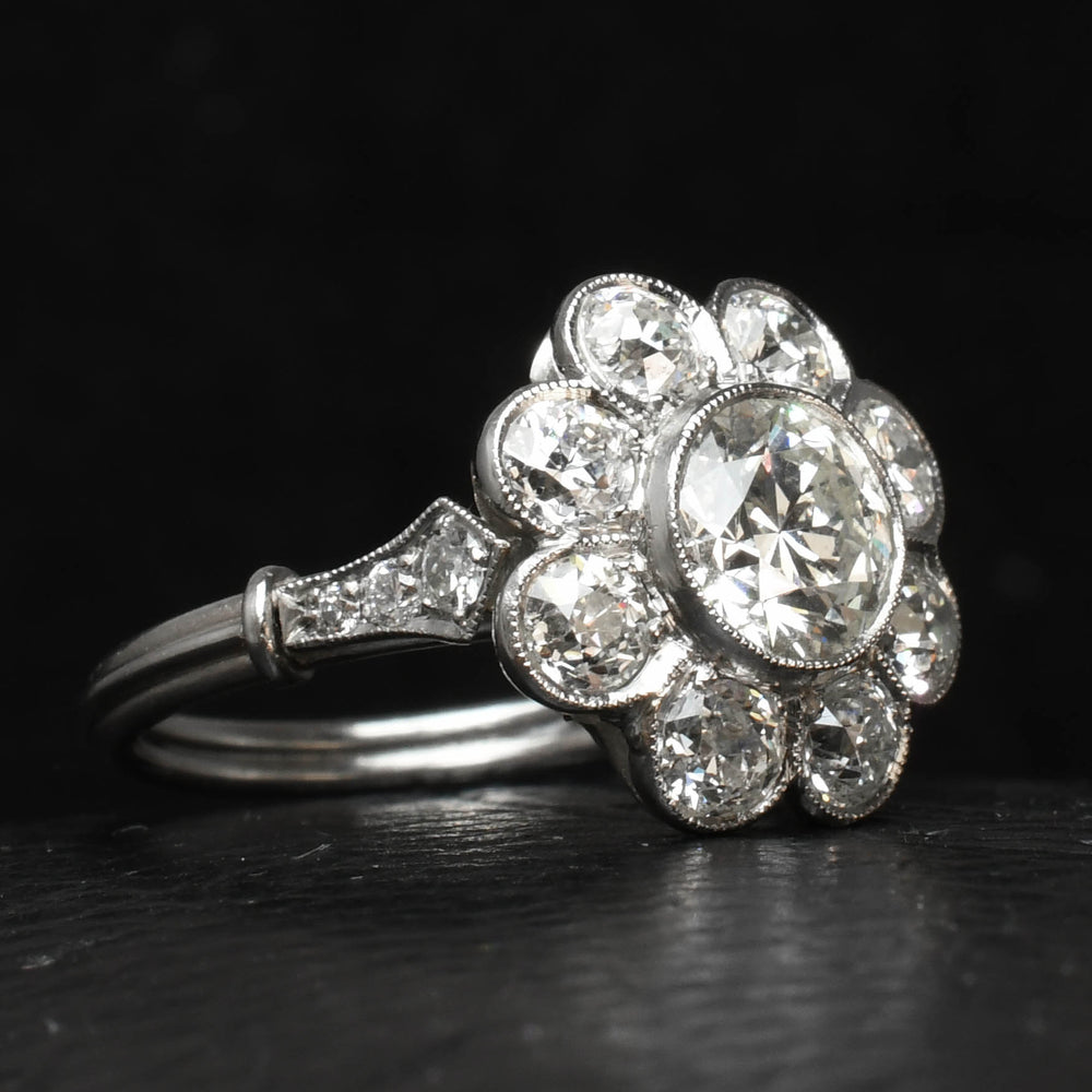 Art Deco 2.7ct Diamond Flower Cluster Engagement Ring