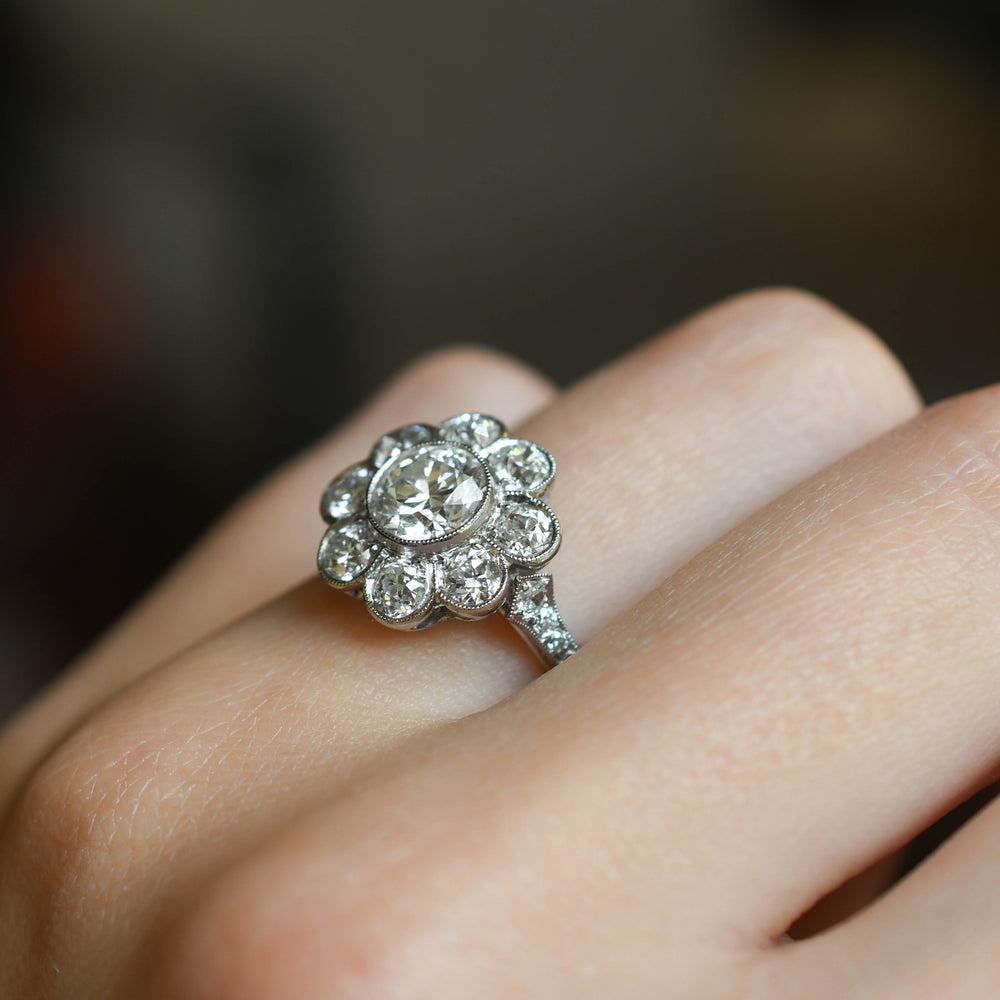 Art Deco 2.7ct Diamond Flower Cluster Engagement Ring