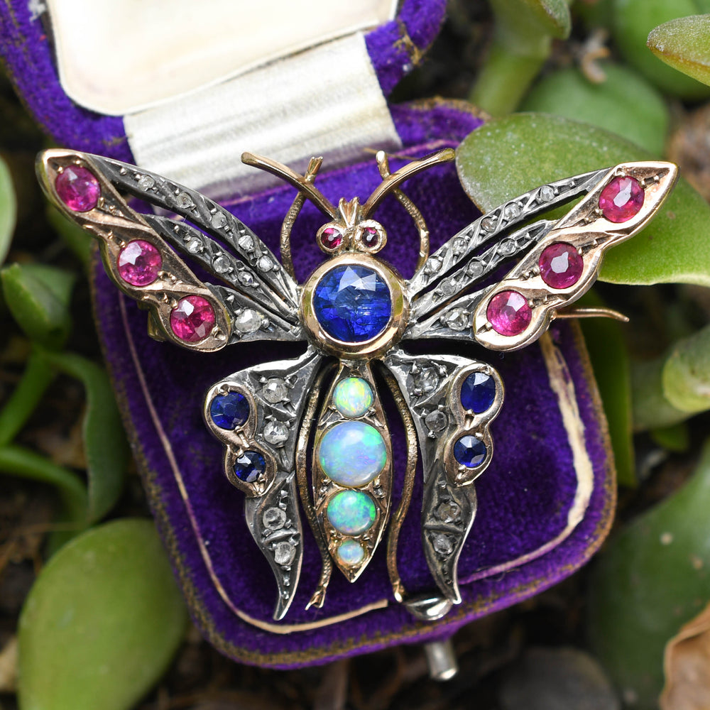 Victorian Multi-Gem Butterfly Brooch