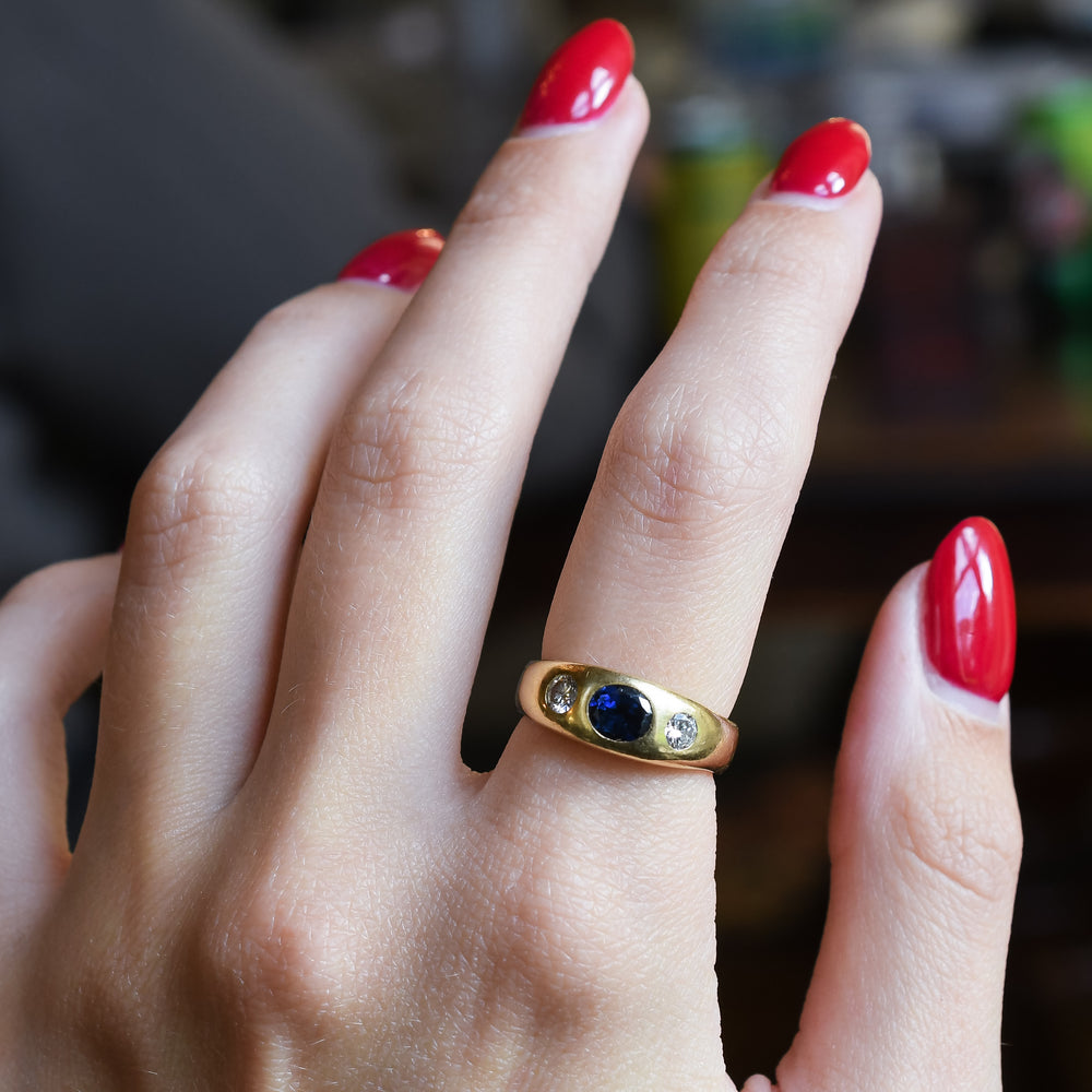 1950's Cartier Sapphire & Diamond Three-Stone Gypsy Ring