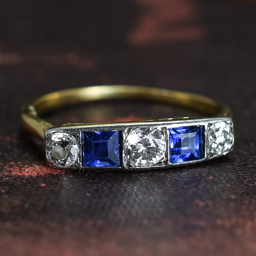 Art Deco Sapphire & Diamond 5-Stone Ring