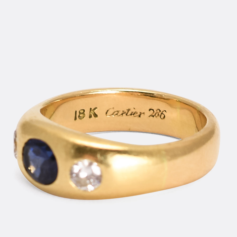 1950's Cartier Sapphire & Diamond Three-Stone Gypsy Ring