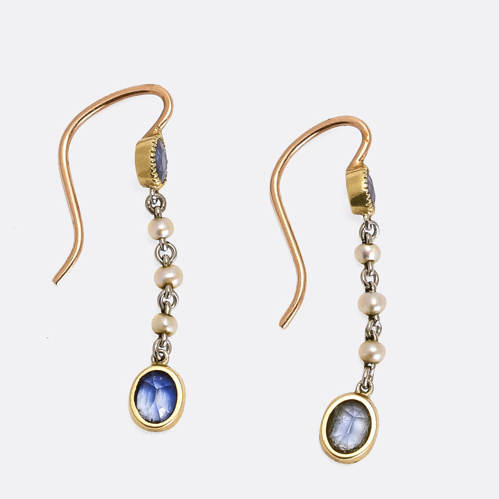 Edwardian Sapphire & Pearl Drop Earrings