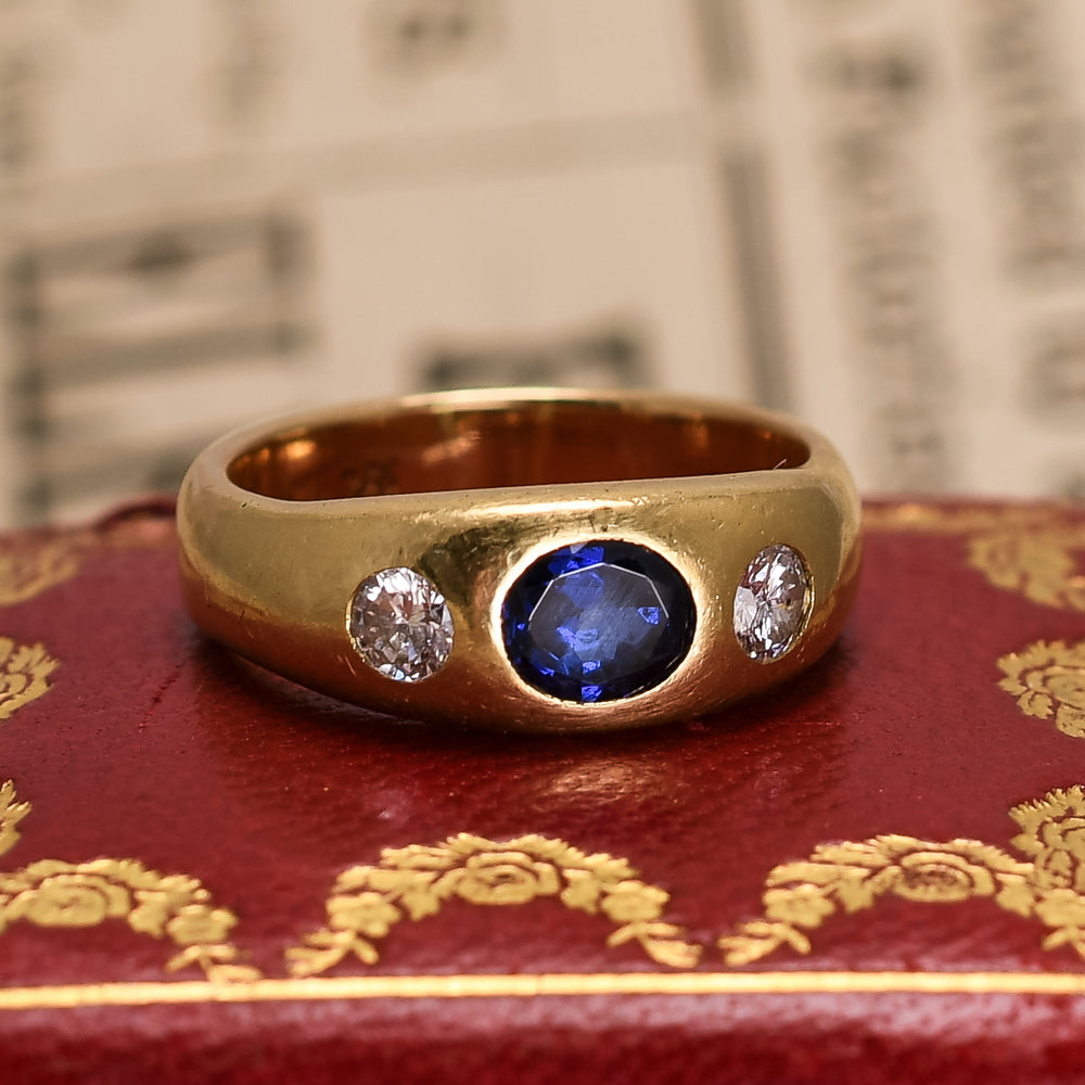 1950's Cartier Sapphire & Diamond Three-Stone Gypsy Ring