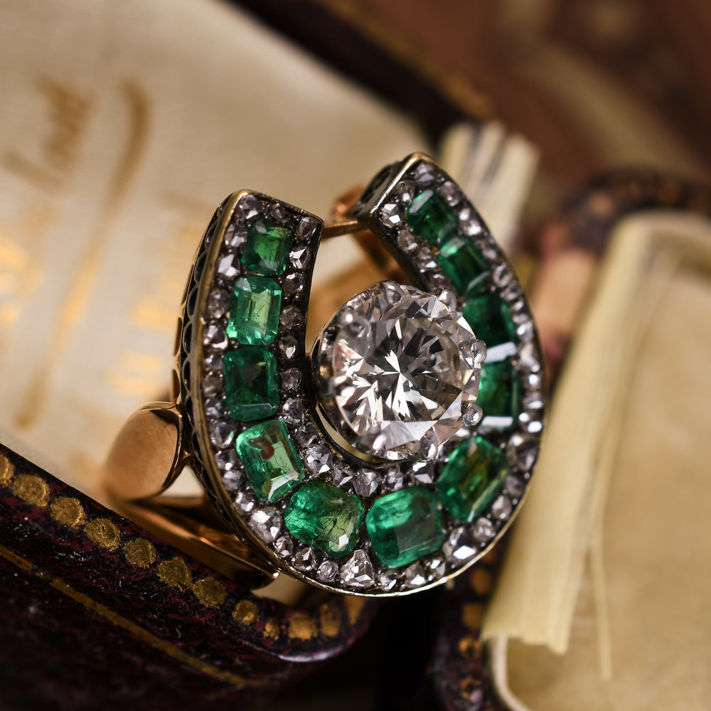 Victorian Emerald & Diamond Horseshoe Ring