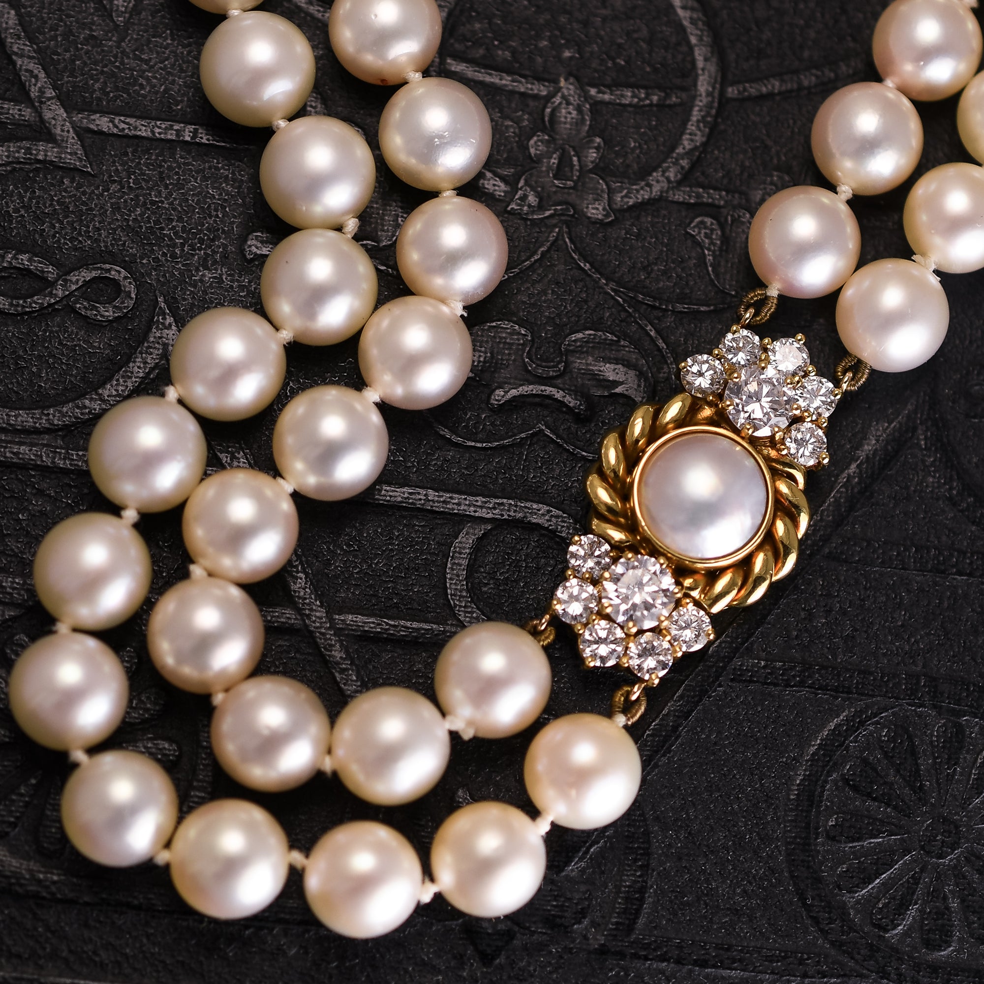Vintage Double Strand Pearl Necklace with Diamond Clasp – Butter