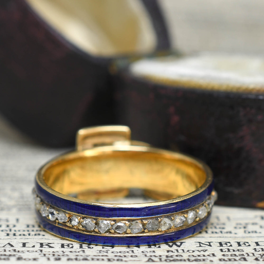 Edwardian Rose Cut Diamond & Enamel Buckle Ring