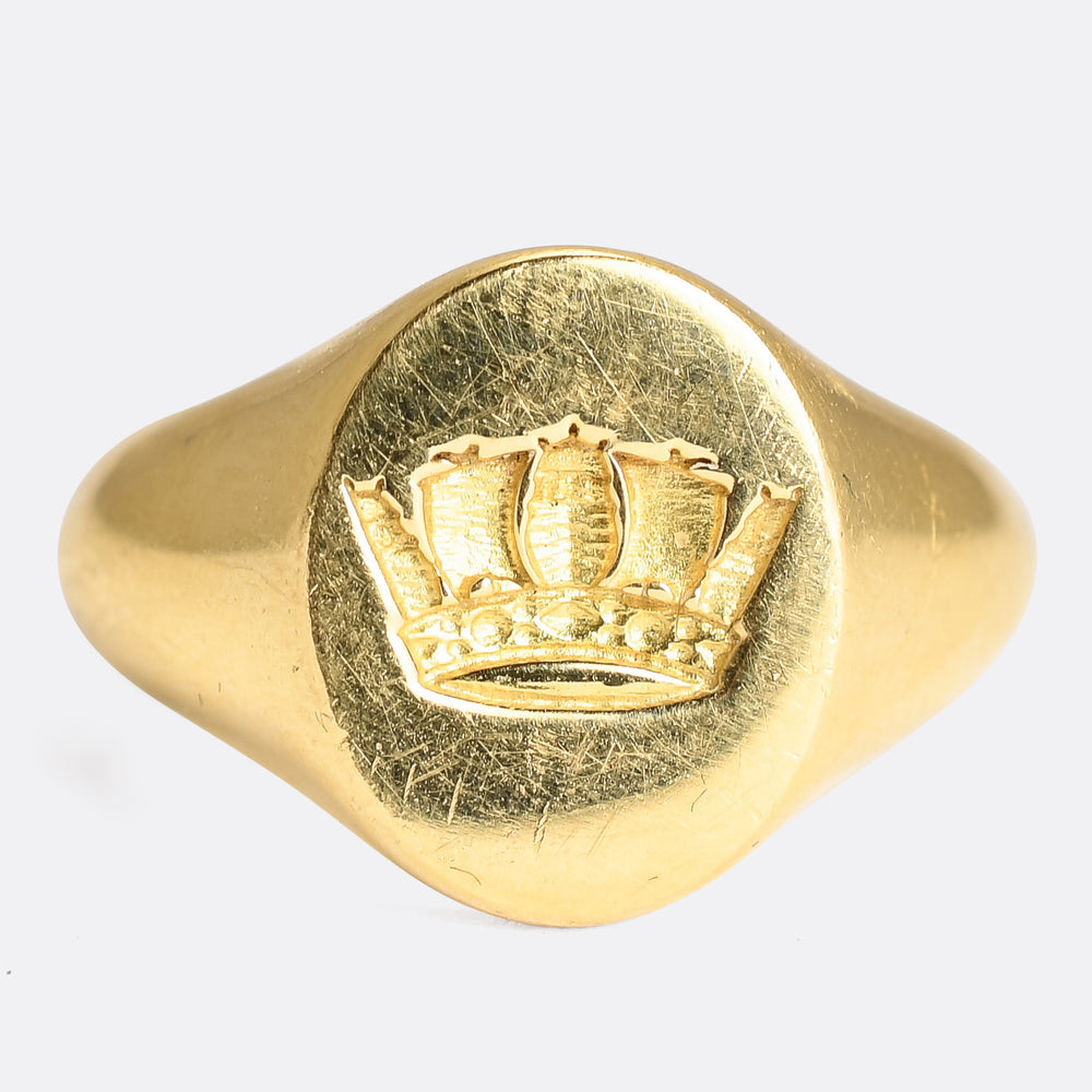 18k Gold Crown Signet Ring