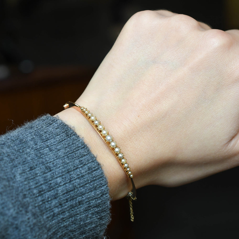 Edwardian 15k Gold Pearl Bangle