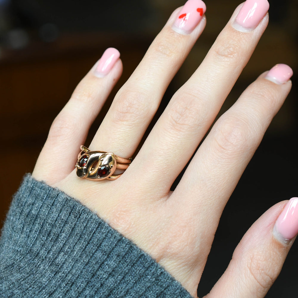 Edwardian Garnet Double Snake Ring