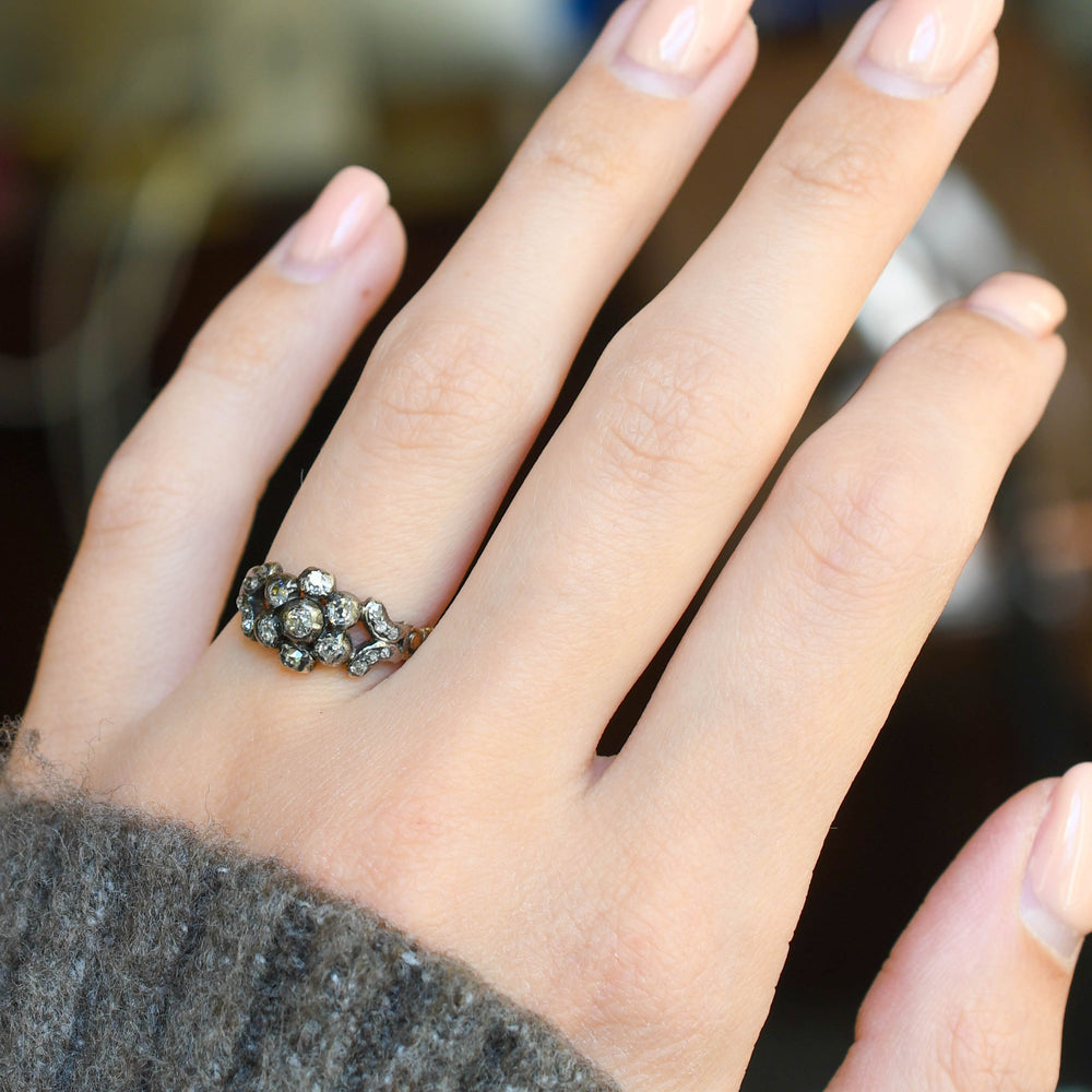 Georgian Old Cut Diamond Flower Cluster Ring