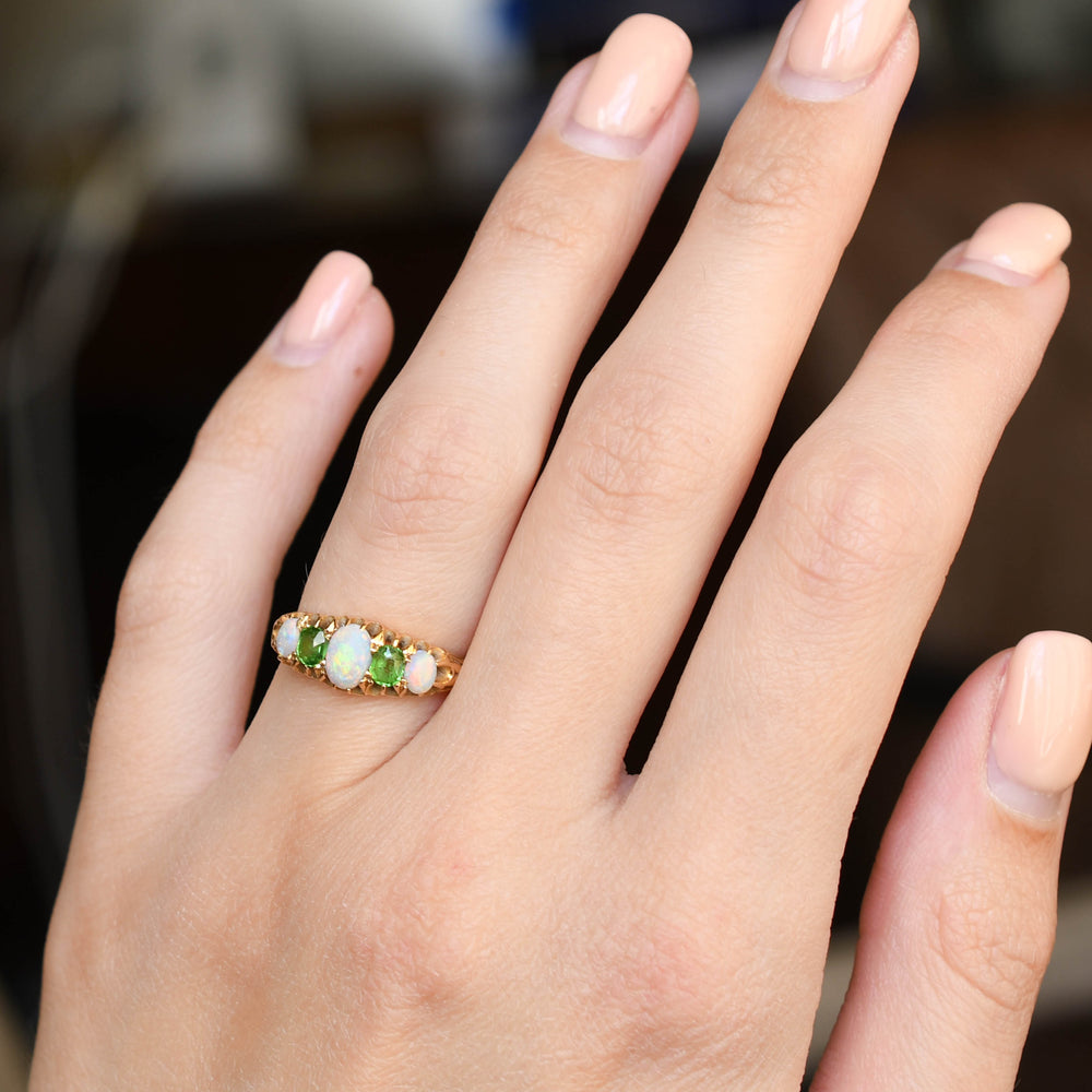 Edwardian Opal & Demantoid Garnet 5-Stone Ring