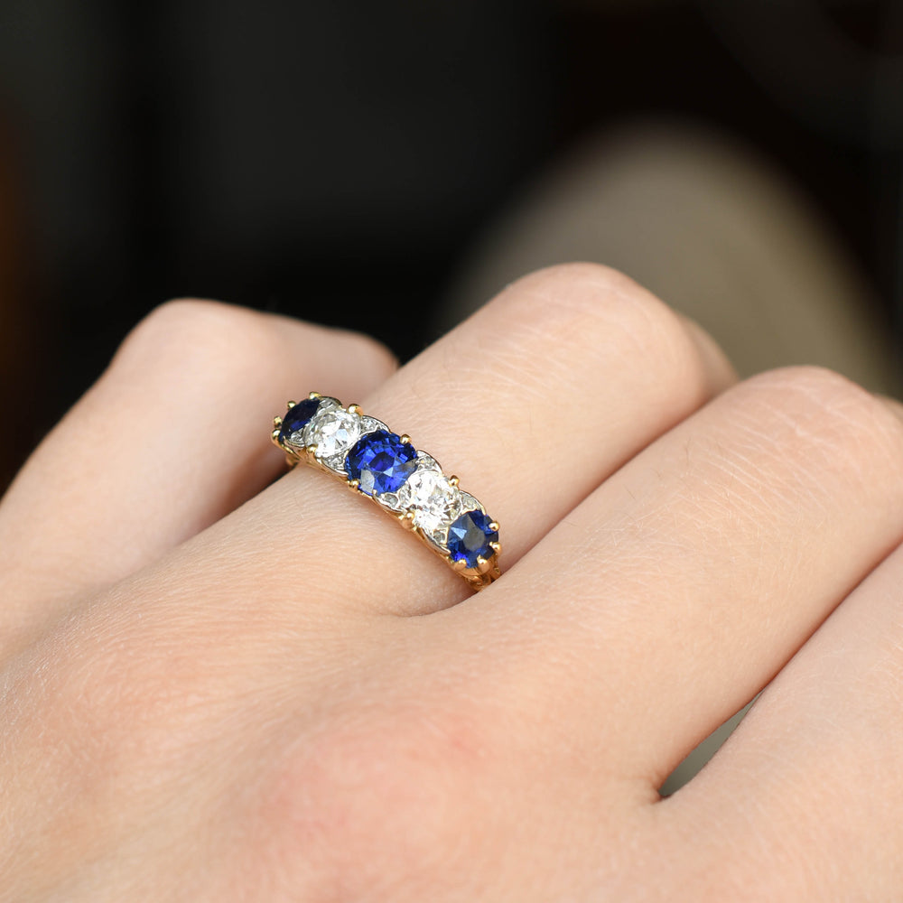 Victorian Sapphire & Diamond 5-Stone Half Hoop Ring