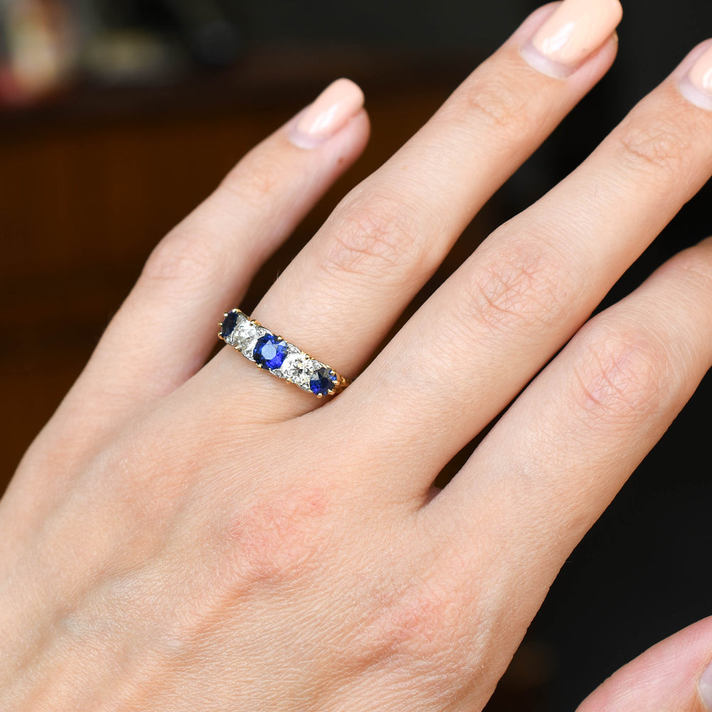 Victorian Sapphire & Diamond 5-Stone Half Hoop Ring