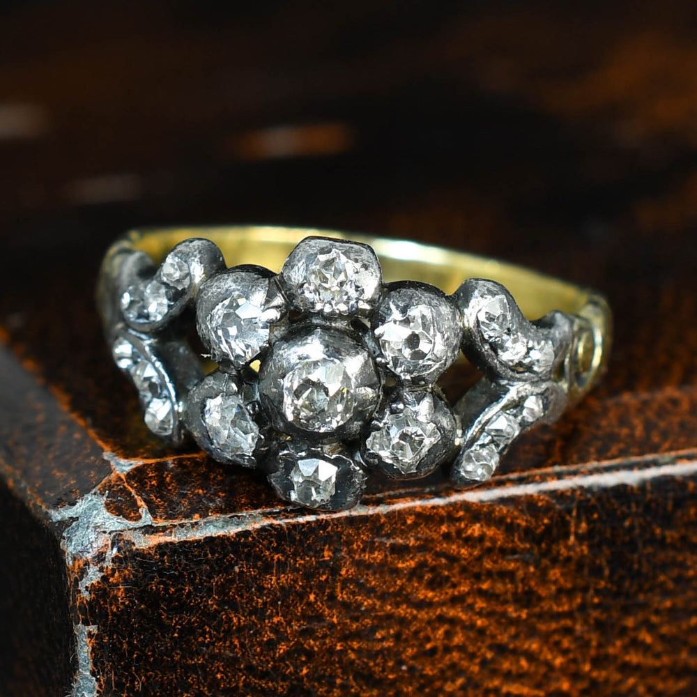 Georgian Old Cut Diamond Flower Cluster Ring for TL