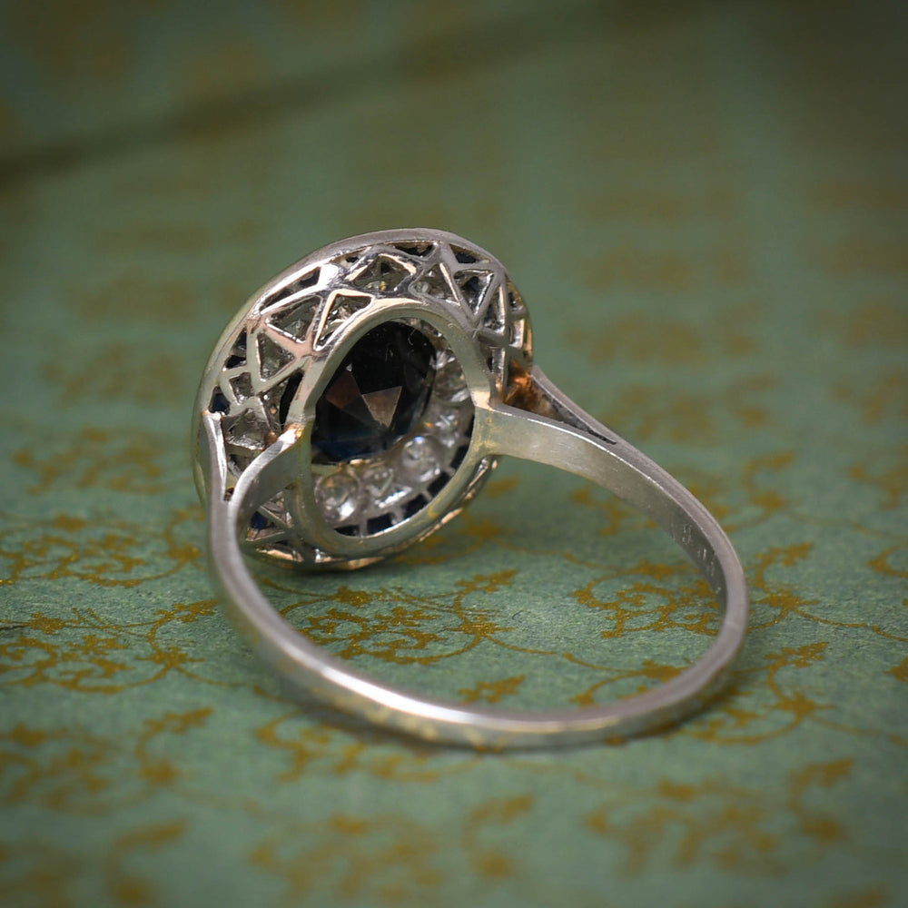 Art Deco French Sapphire & Diamond Target Ring