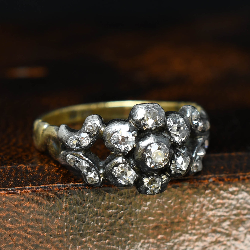 Georgian Old Cut Diamond Flower Cluster Ring