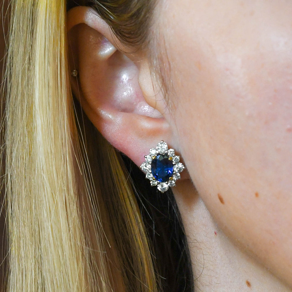 Vintage Sapphire & Diamond Cluster Earrings