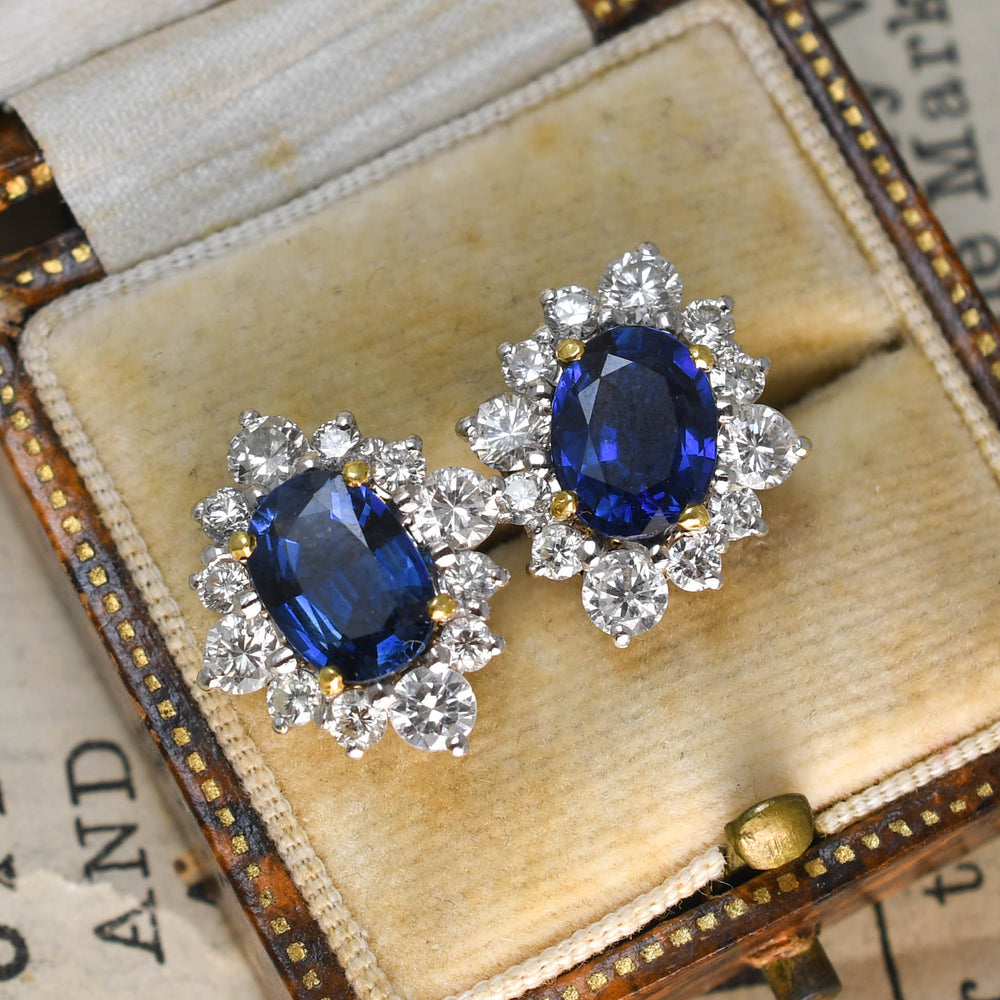 Vintage Sapphire & Diamond Cluster Earrings